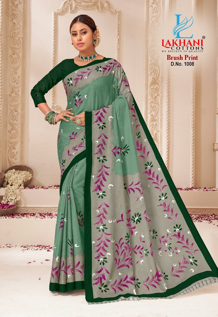 Brush Print Lakhani Cotton Sarees