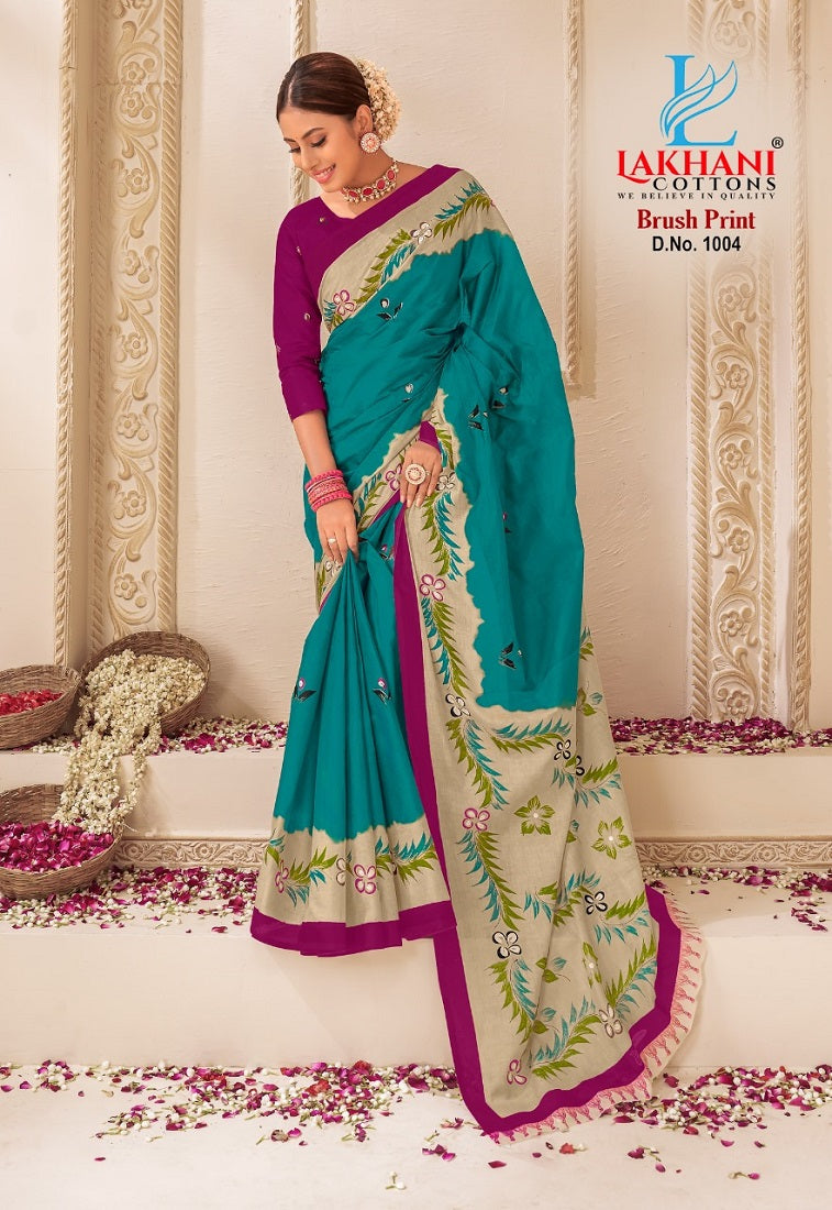 Brush Print Lakhani Cotton Sarees