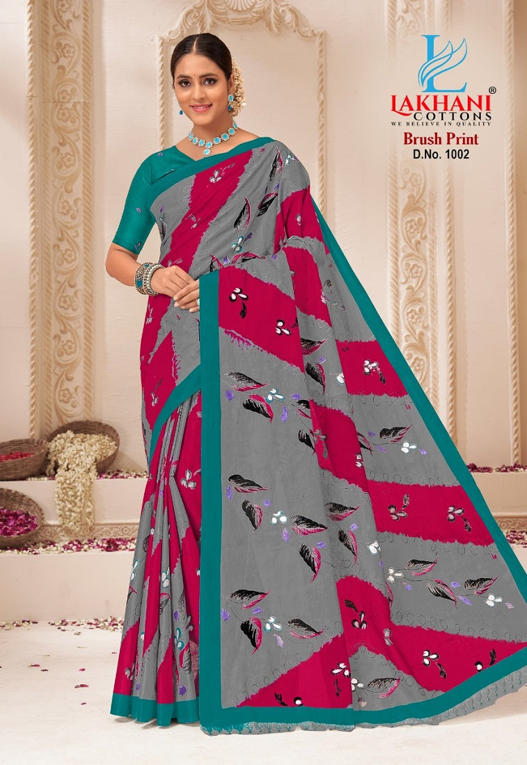 Brush Print Lakhani Cotton Sarees