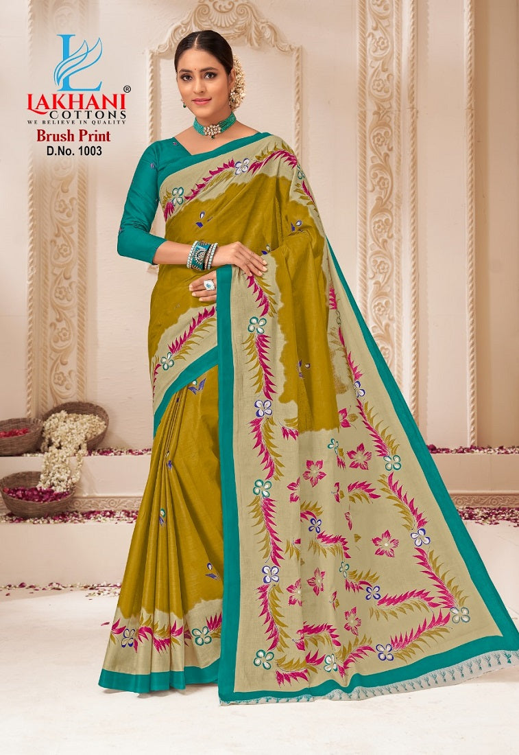 Brush Print Lakhani Cotton Sarees