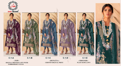 C-1 Affan Creation Lawn Pakistani Patch Work Suits