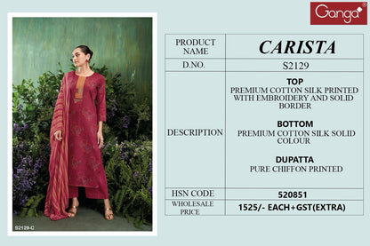 Carista 2129 Ganga Cotton Silk Plazzo Style Suits