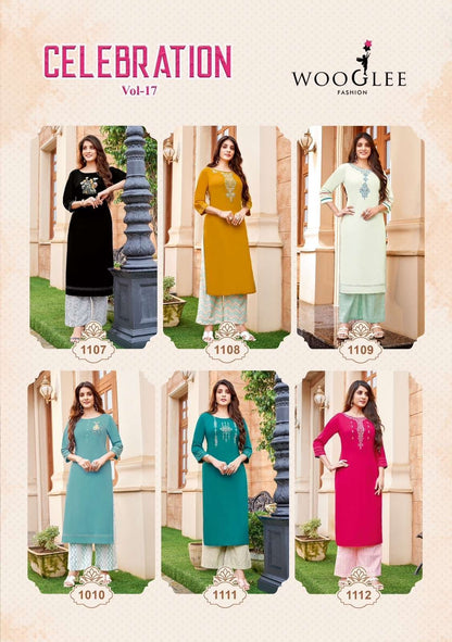 Celebration Vol 17 Wooglee Rayon Kurti Plazzo Set