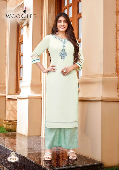 Celebration Vol 17 Wooglee Rayon Kurti Plazzo Set