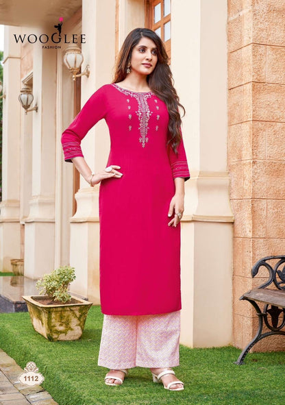 Celebration Vol 17 Wooglee Rayon Kurti Plazzo Set
