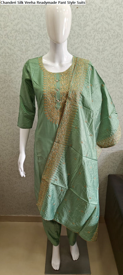 Chanderi Silk Veeha Readymade Pant Style Suits