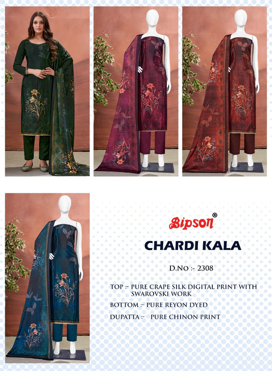 Chardi Kala 2308 Bipson Prints Crepe Silk Pant Style Suits