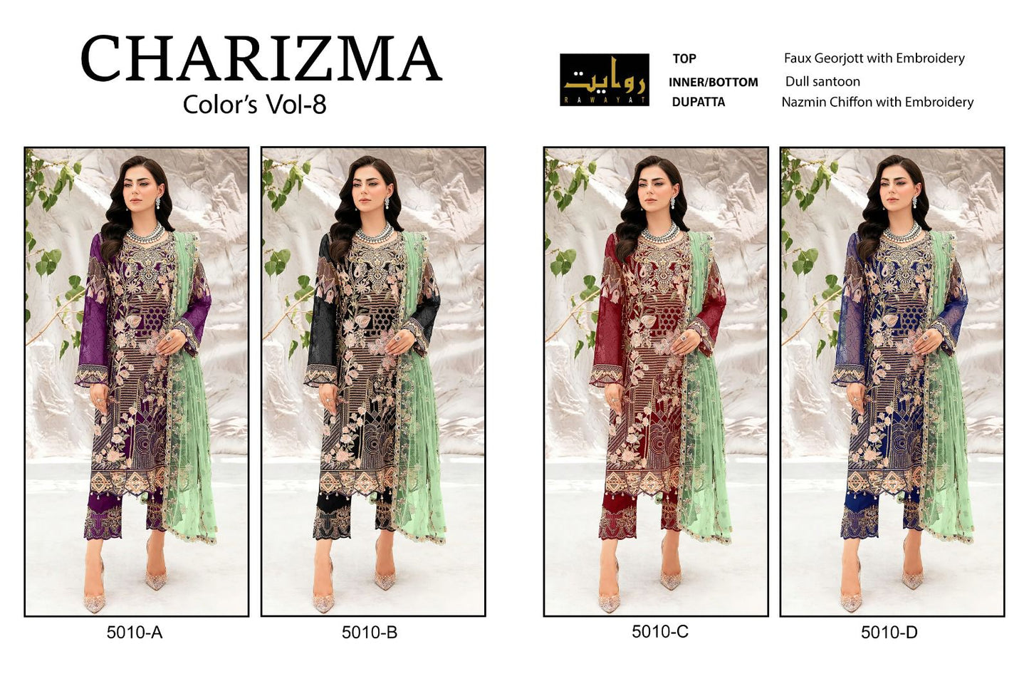 Charizma Colors Vol 8-5010 Riwayat Georgette Pakistani Salwar Suits