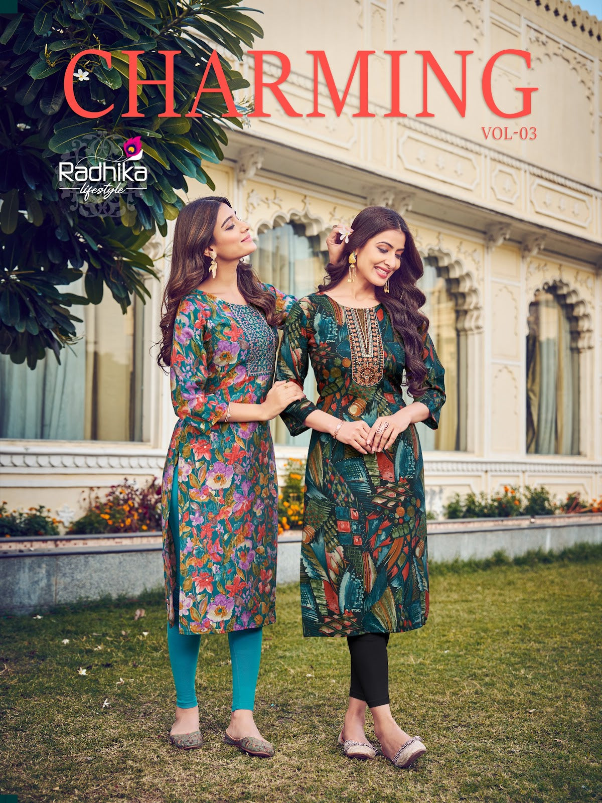 Charming Vol 3 Radhika Lifestyle Modal Chanderi Long Straight Kurti