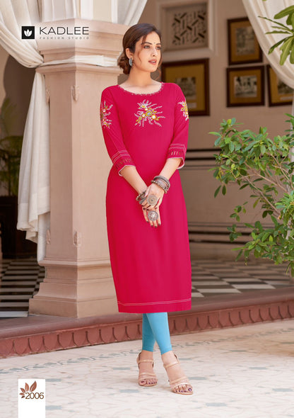 Charvee Kadlee Rayon Straight Cut Kurtis