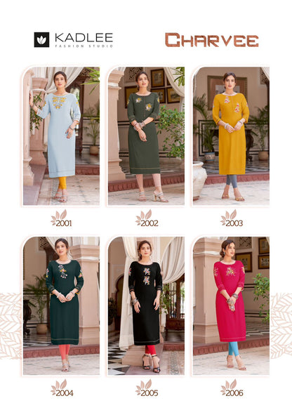 Charvee Kadlee Rayon Straight Cut Kurtis