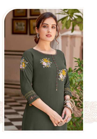 Charvee Kadlee Rayon Straight Cut Kurtis