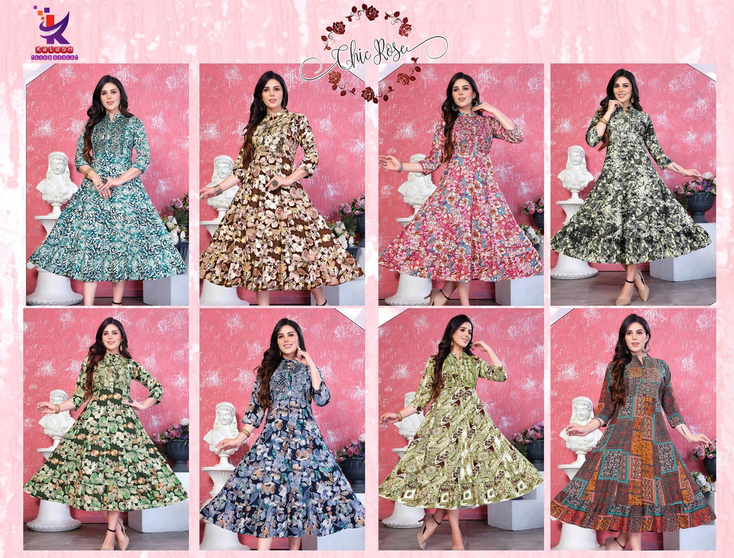 Chic Rose Mlm Kalash Lifestyle Rayon 14Kg Anarkali Kurtis
