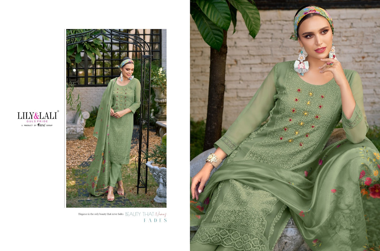 Chikan Kari Organza Lily Lali Readymade Pant Style Suits