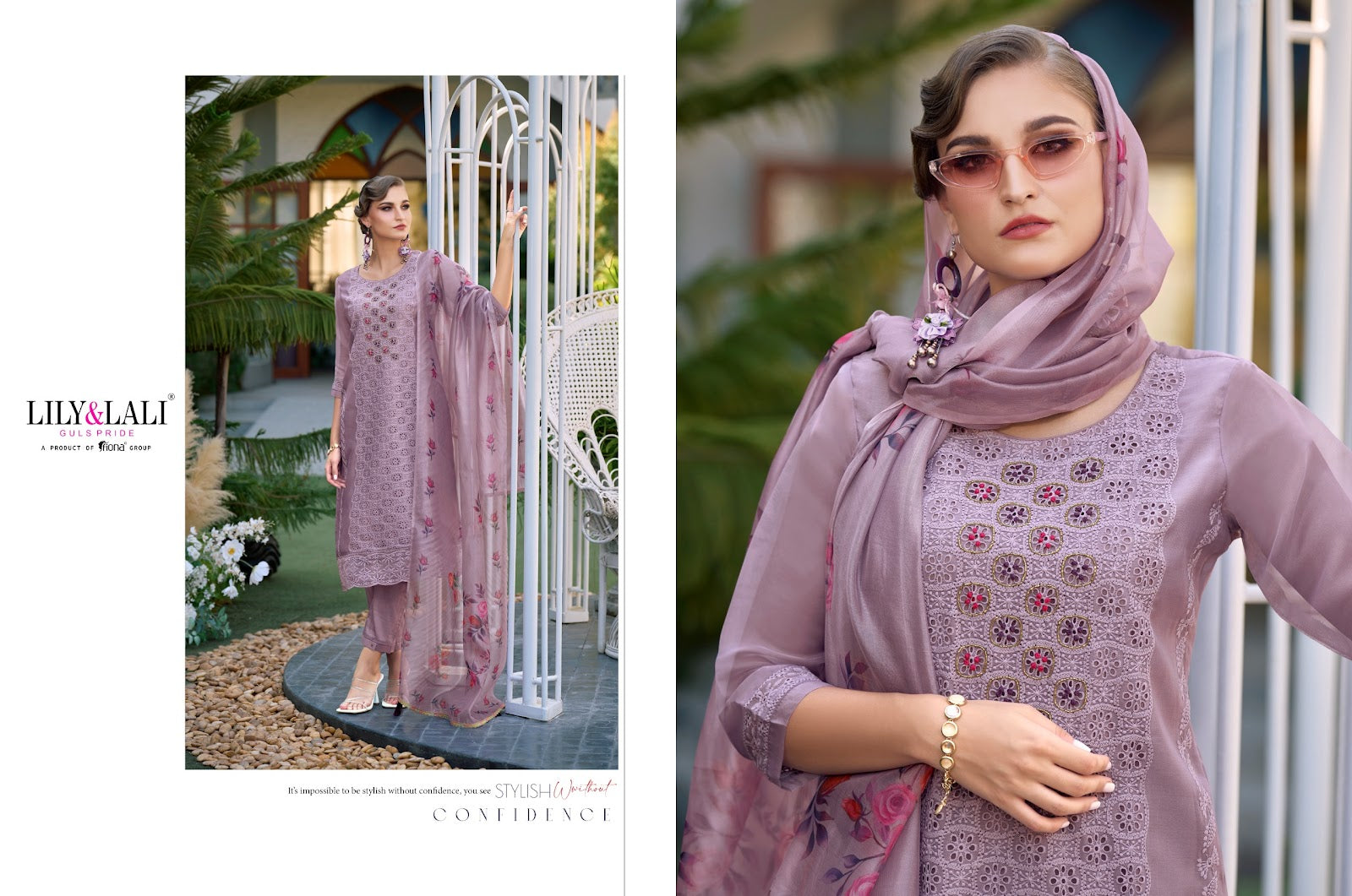 Chikan Kari Organza Lily Lali Readymade Pant Style Suits