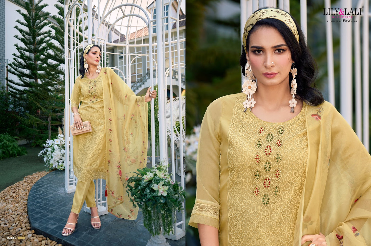 Chikan Kari Organza Lily Lali Readymade Pant Style Suits