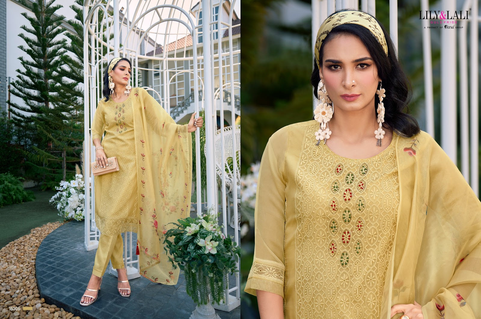 Chikan Kari Organza Lily Lali Readymade Pant Style Suits