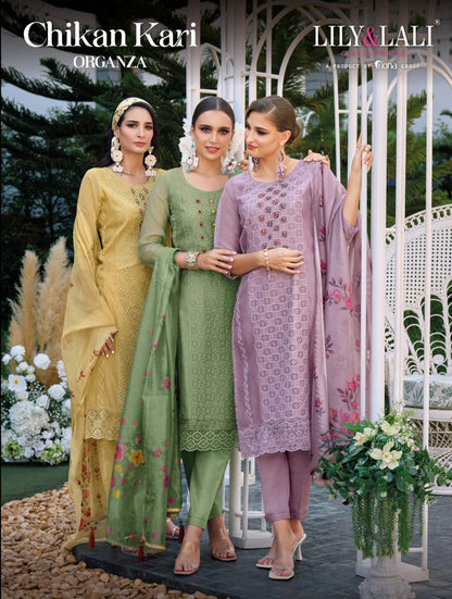 Chikan Kari Organza Lily Lali Readymade Pant Style Suits