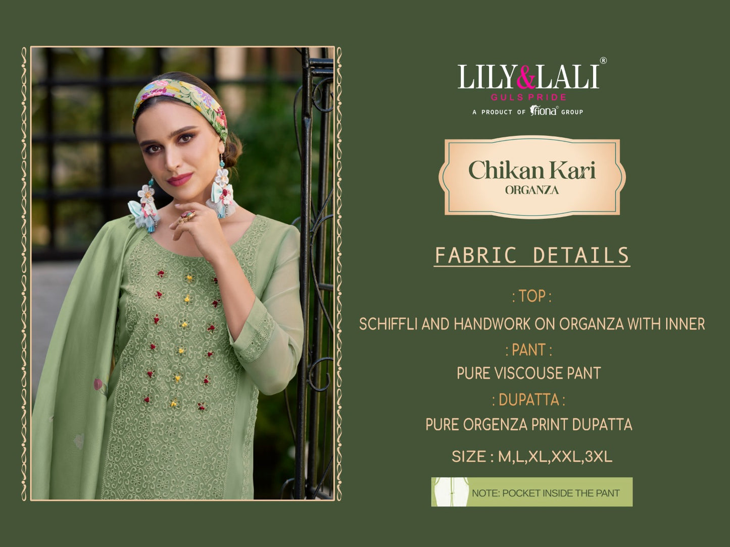 Chikan Kari Organza Lily Lali Readymade Pant Style Suits