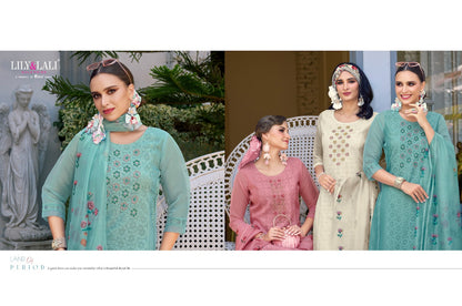 Chikan Kari Organza Lily Lali Readymade Pant Style Suits