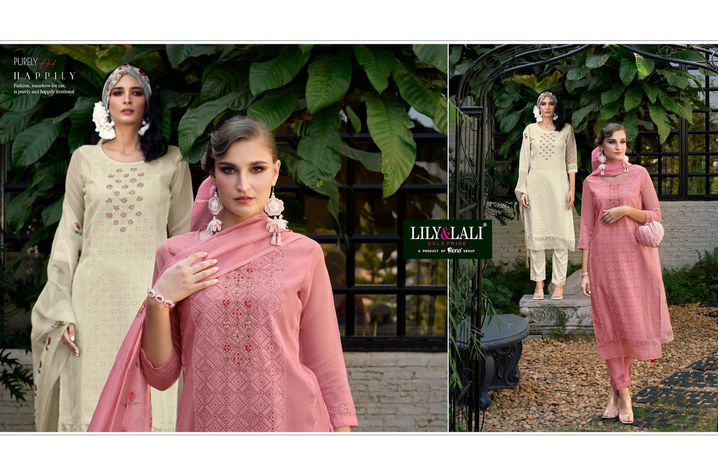 Chikan Kari Organza Lily Lali Readymade Pant Style Suits
