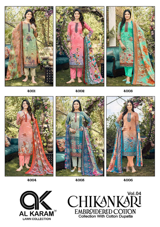Chikankari Embroidered Vol 4 Al Karam Cotton Karachi Salwar Suits