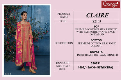 Claire 2103 Ganga Cotton Silk Plazzo Style Suits