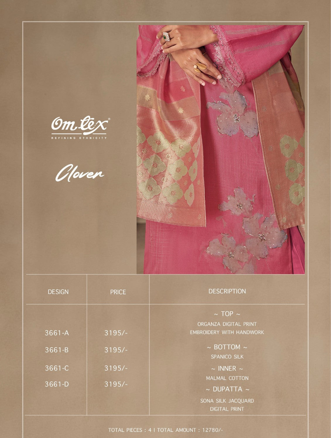 Clover Omtex Organza Pant Style Suits