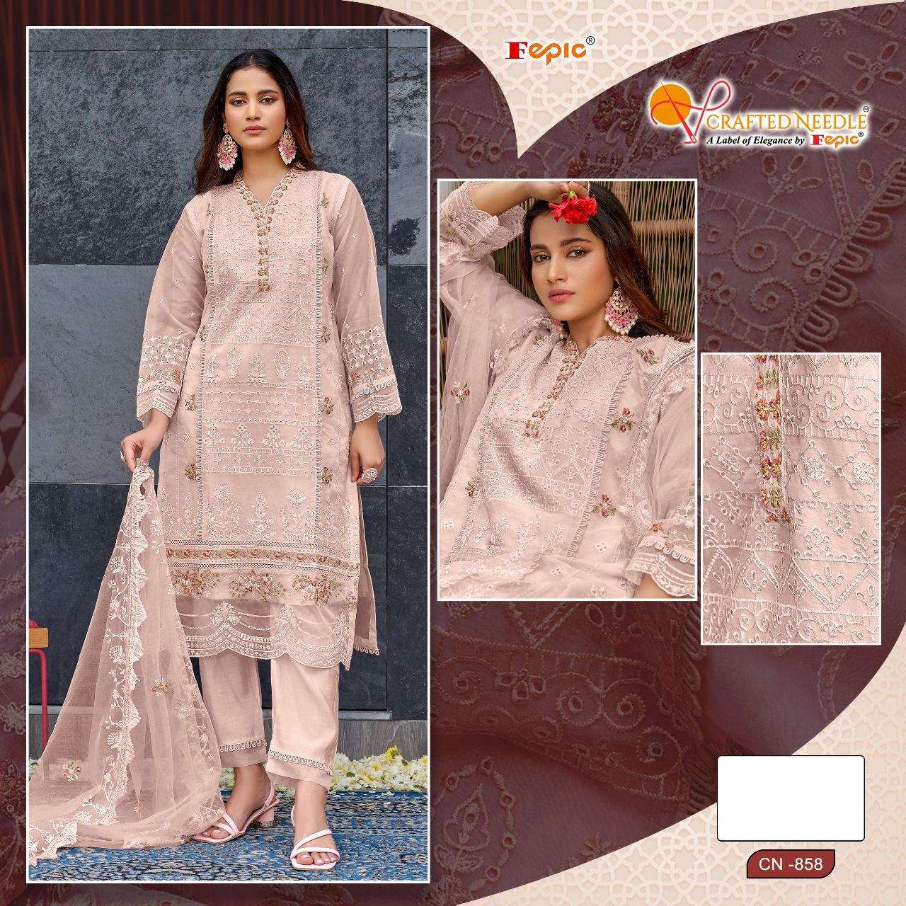 Cn 858 Crafted Needle Organza Pakistani Readymade Suits