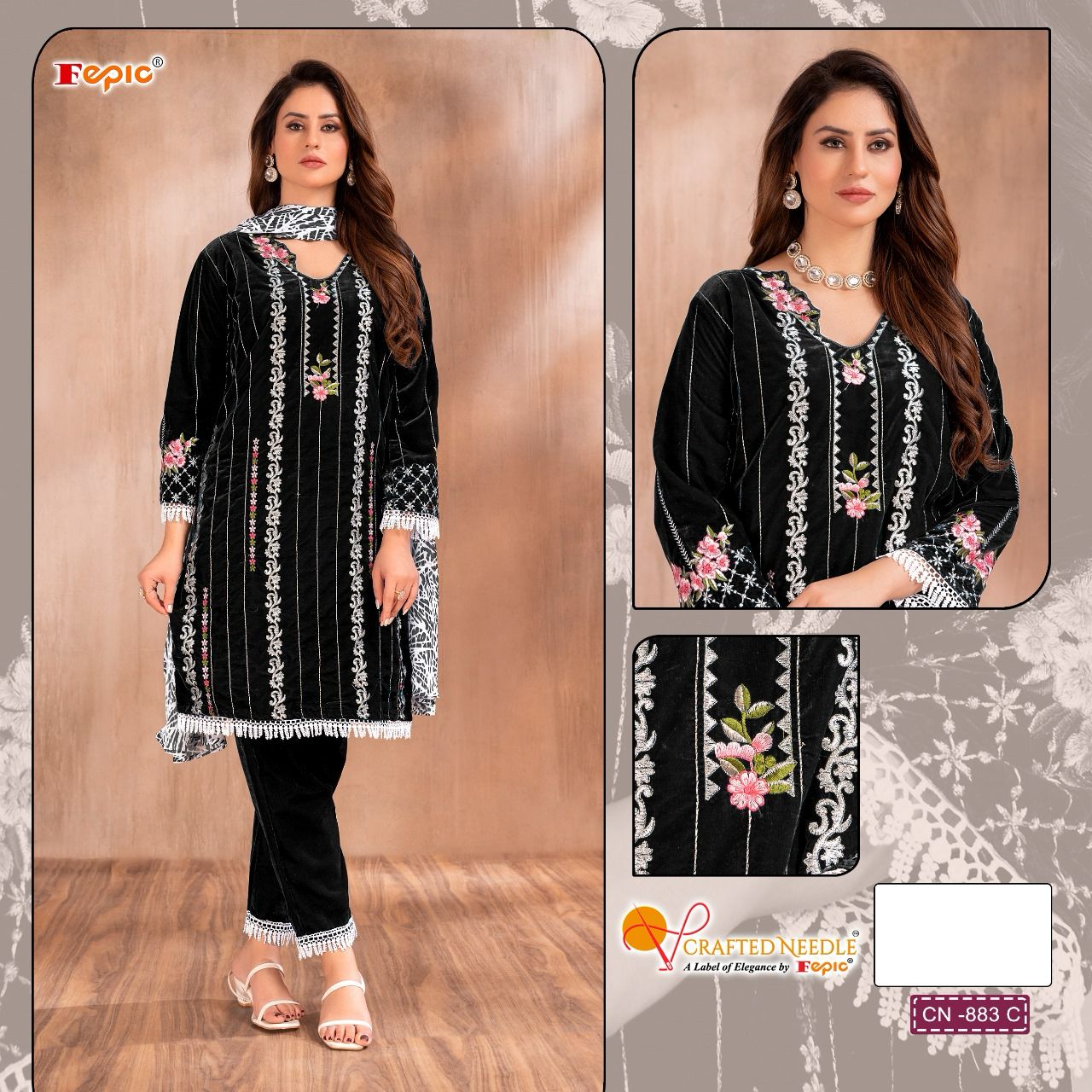 Cn 883 Crafted Needle Velvet Pakistani Readymade Suits