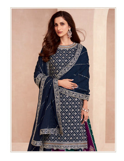 Colors-Dark Edition Aashirwad Creation Chinon Silk Peplum Skirt Suits