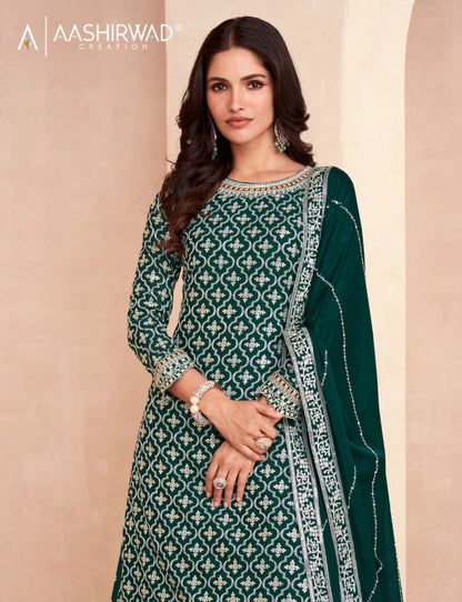Colors-Dark Edition Aashirwad Creation Chinon Silk Peplum Skirt Suits