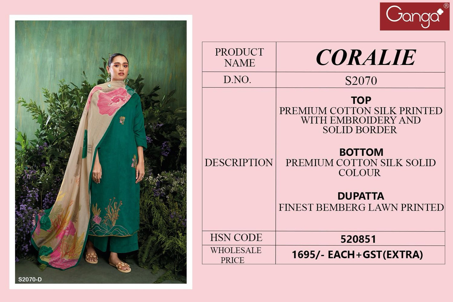 Coralie 2070 Ganga Cotton Silk Plazzo Style Suits