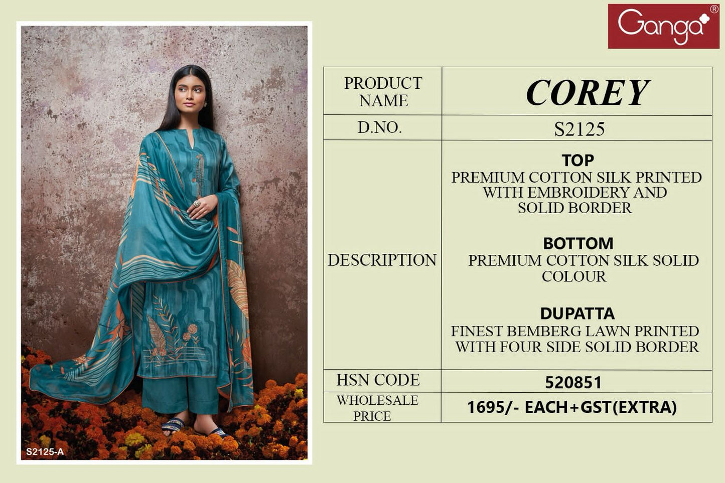 Corey 2125 Ganga Cotton Silk Plazzo Style Suits