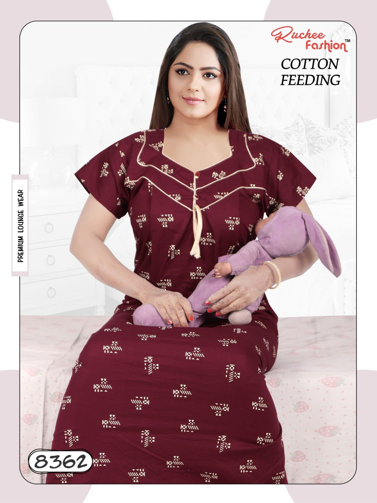 Cotton 0212 Ruchee Fashion Feeding Night Gown