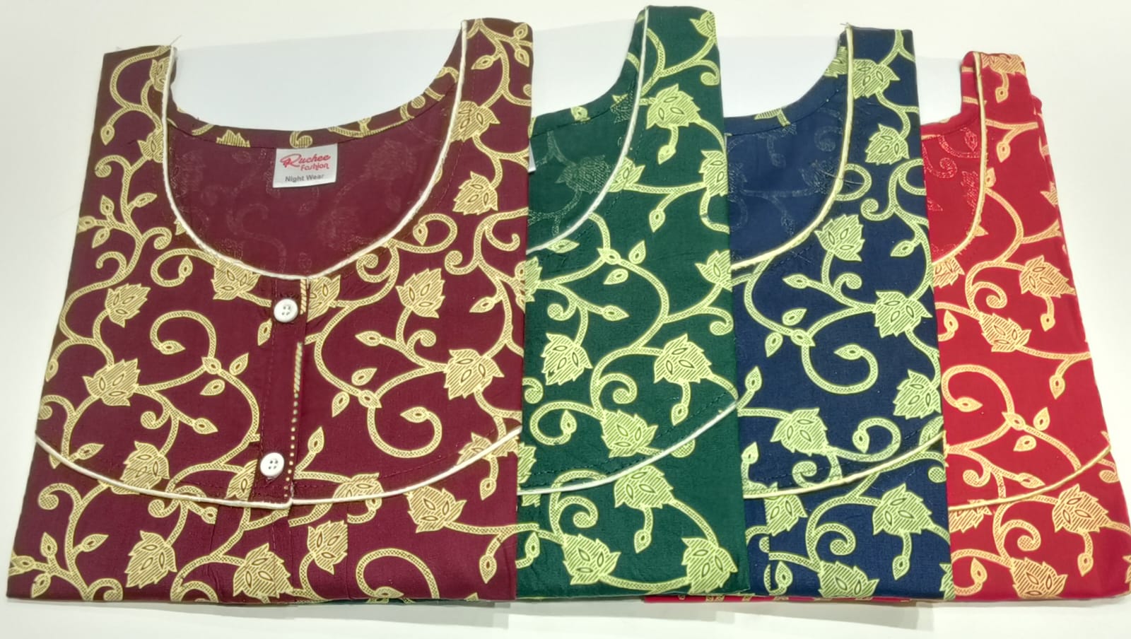 Cotton Full Open Ruchee Fashion Night Gowns