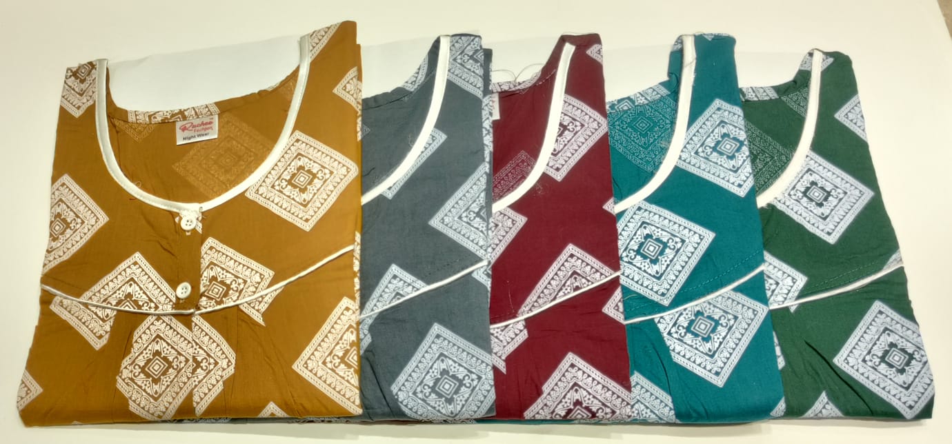 Cotton Full Open Ruchee Fashion Night Gowns