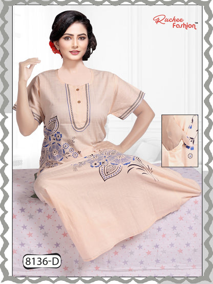 Cotton Pocket 0811 Ruchee Fashion Night Gowns