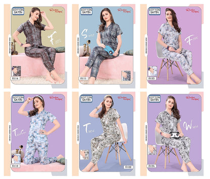 Cotton Satin 1107 Ruchee Fashion Collar Night Suits