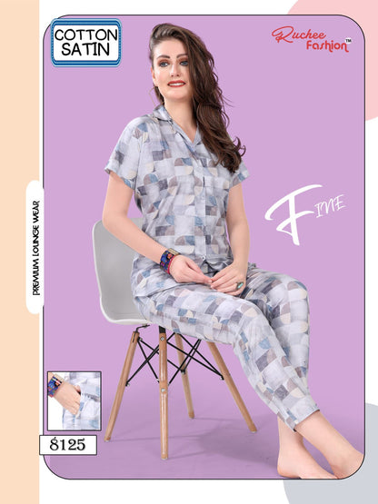 Cotton Satin 1107 Ruchee Fashion Collar Night Suits