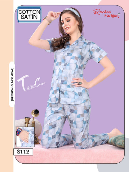 Cotton Satin 1107 Ruchee Fashion Collar Night Suits
