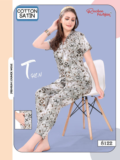 Cotton Satin 1107 Ruchee Fashion Collar Night Suits