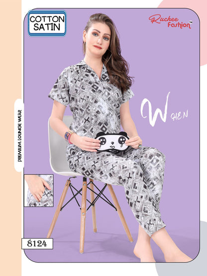 Cotton Satin 1107 Ruchee Fashion Collar Night Suits