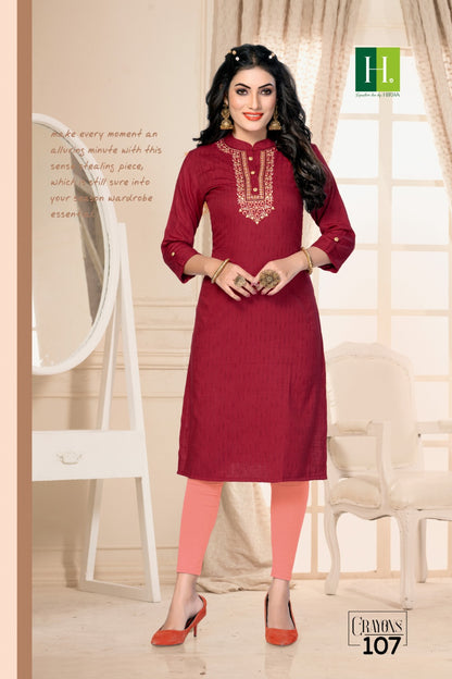 Crayons H Dot Rayon Straight Cut Kurtis