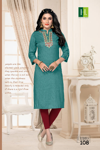 Crayons H Dot Rayon Straight Cut Kurtis