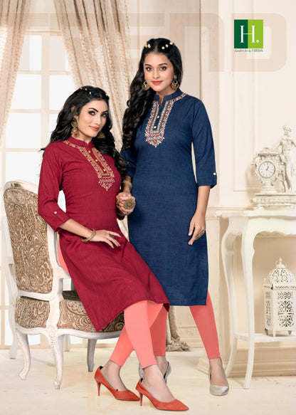 Crayons H Dot Rayon Straight Cut Kurtis