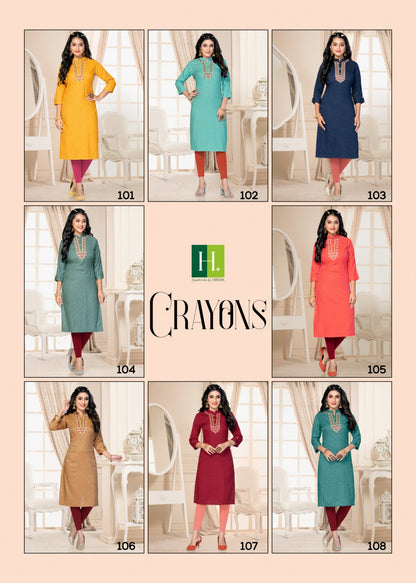 Crayons H Dot Rayon Straight Cut Kurtis