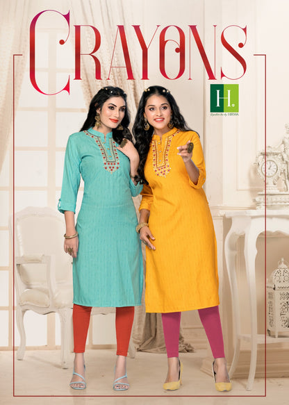 Crayons H Dot Rayon Straight Cut Kurtis