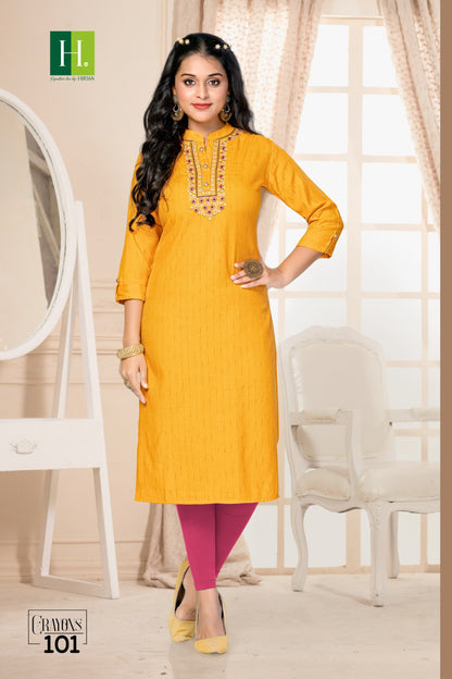 Crayons H Dot Rayon Straight Cut Kurtis
