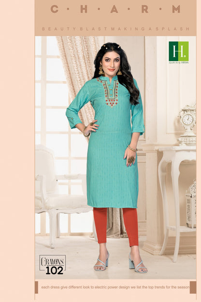 Crayons H Dot Rayon Straight Cut Kurtis